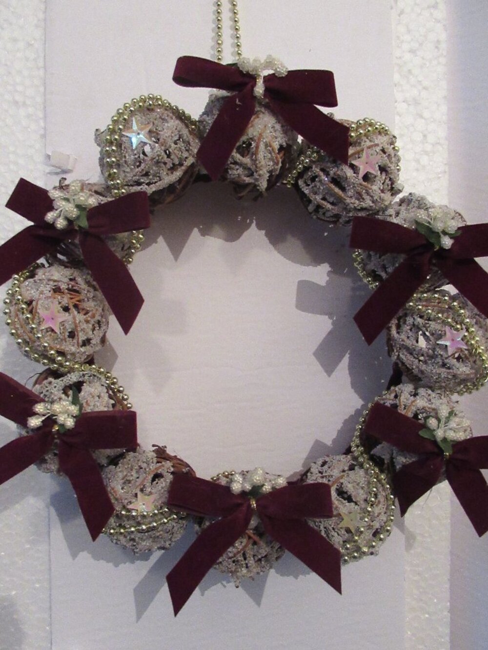 Christmas Wreath, handcrafted, red, white, approx 10" across